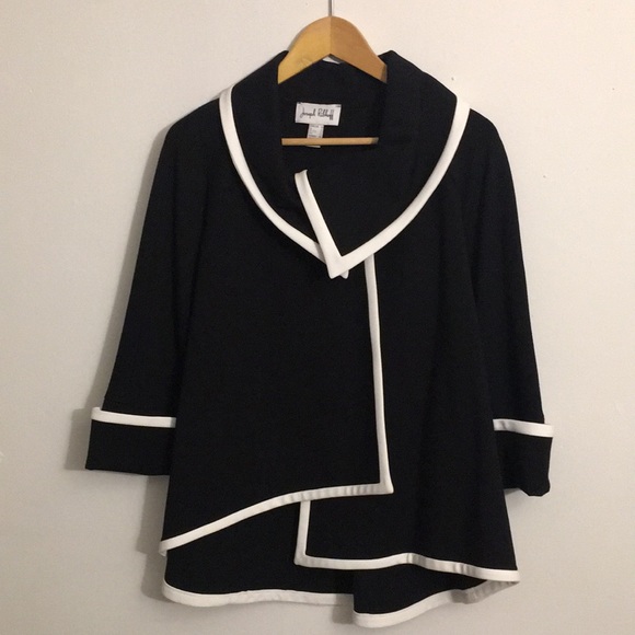 LIKE NEW WITH TAG Joseph Ribkoff Asymmetrical Black White Trim, Wrap Jacket Cape - Picture 5 of 14